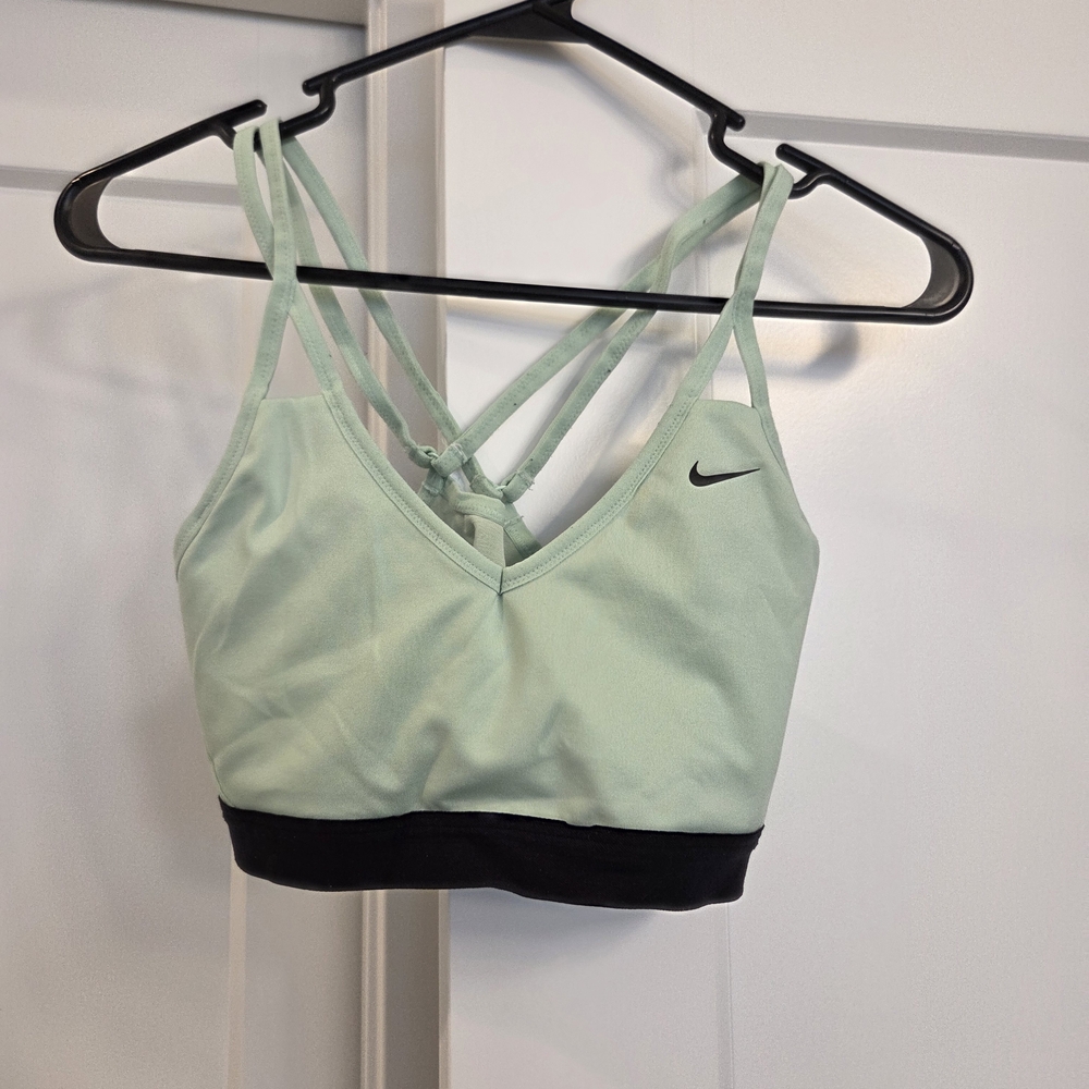 Nike Women's Light Green and Black Sports Bra